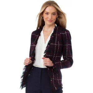 Calvin Klein Boucle Navy Purple Fringe Detail Blazer Jacket Size 8 NWT $149.50